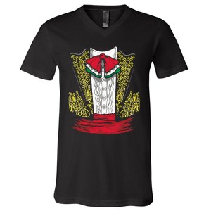 Mariachi Charro Mexican Costume For Dia De Los Muertos V-Neck T-Shirt