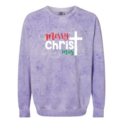 Merry Christ Mas Funny Jesus Christian Gift Religious Colorblast Crewneck Sweatshirt