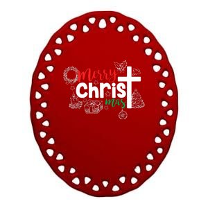 Merry Christ Mas Funny Jesus Christian Gift Religious Ceramic Oval Ornament