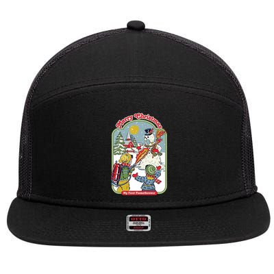 Merry Christmas My First Flamethrower 7 Panel Mesh Trucker Snapback Hat