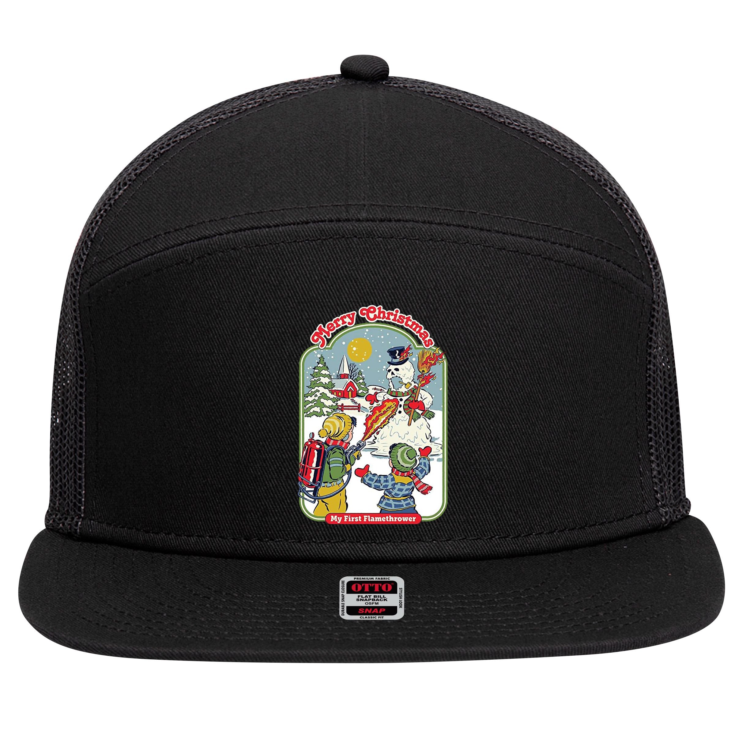 Merry Christmas My First Flamethrower 7 Panel Mesh Trucker Snapback Hat
