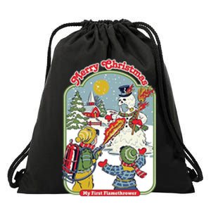 Merry Christmas My First Flamethrower Drawstring Bag