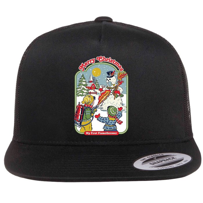 Merry Christmas My First Flamethrower Flat Bill Trucker Hat