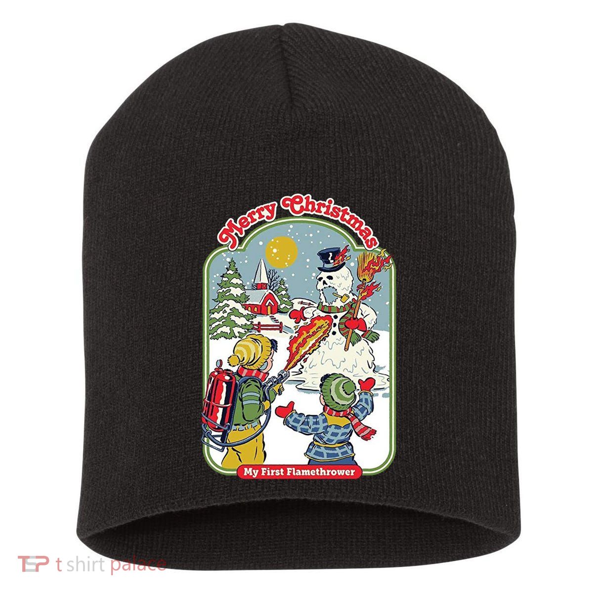Merry Christmas My First Flamethrower Short Acrylic Beanie