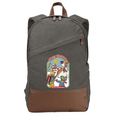Merry Christmas My First Flamethrower Cotton Canvas Backpack