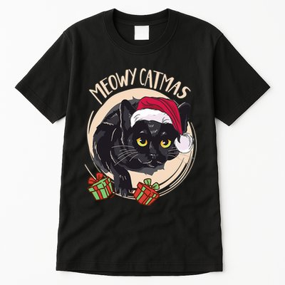 Meowy Catmas Merry Catmas Black Cat Christmas Funny Xmas Tall T-Shirt