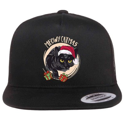 Meowy Catmas Merry Catmas Black Cat Christmas Funny Xmas Flatbill Hat