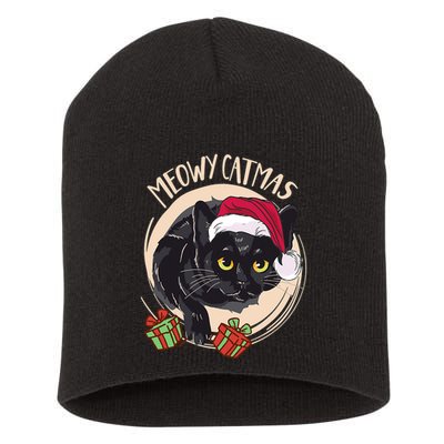 Meowy Catmas Merry Catmas Black Cat Christmas Funny Xmas Short Acrylic Beanie