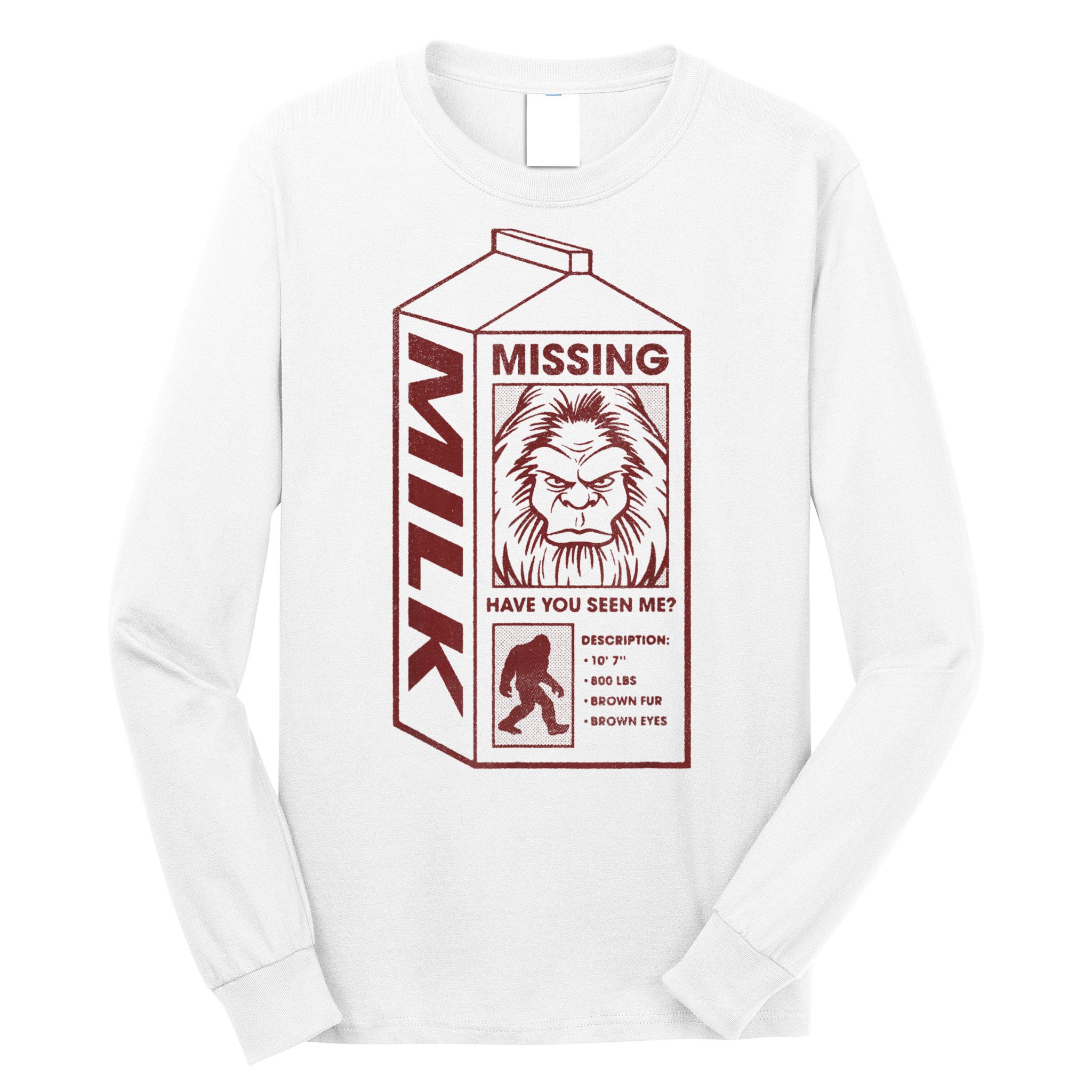 Milk Carton Missing Bigfoot Long Sleeve Shirt