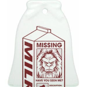 Milk Carton Missing Bigfoot Ceramic Bell Ornament