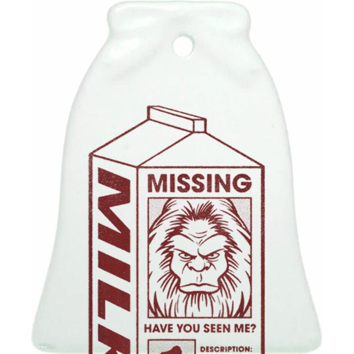 Milk Carton Missing Bigfoot Ceramic Bell Ornament