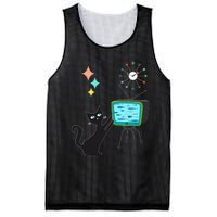 Mid Century Modern Retro Atomic Funny Cat With Fish TV Mesh Reversible Basketball Jersey Tank