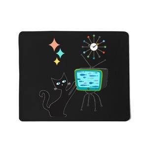 Mid Century Modern Retro Atomic Funny Cat With Fish TV Mousepad