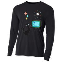 Mid Century Modern Retro Atomic Funny Cat With Fish TV Cooling Performance Long Sleeve Crew