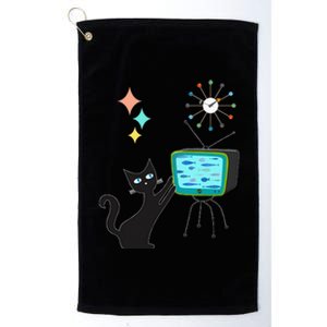 Mid Century Modern Retro Atomic Funny Cat With Fish TV Platinum Collection Golf Towel