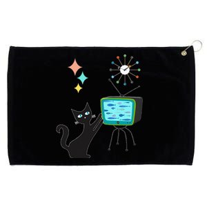 Mid Century Modern Retro Atomic Funny Cat With Fish TV Grommeted Golf Towel