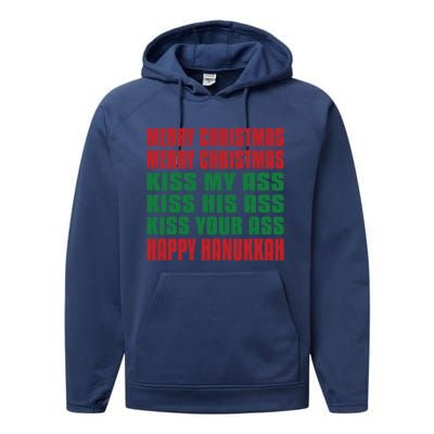 Merry Christmas My Ass Funny Hanukkah Vacation Gift Performance Fleece Hoodie