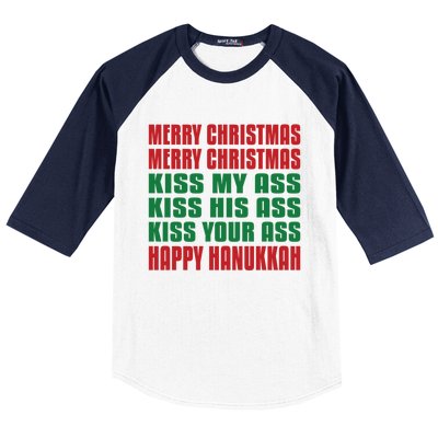 Merry Christmas My Ass Funny Hanukkah Vacation Gift Baseball Sleeve Shirt