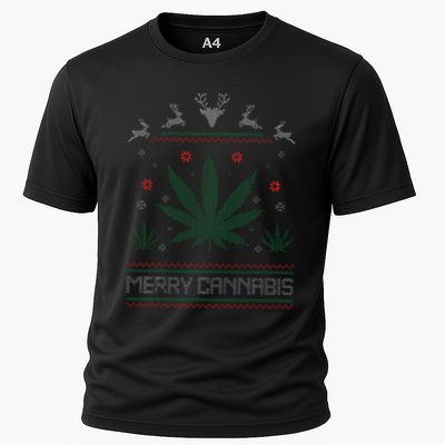 Merry Cannabis Marijuana Ugly Christmas Sweater Stoner Performance Shirt