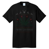 Merry Cannabis Marijuana Ugly Christmas Sweater Stoner Tall T-Shirt ...