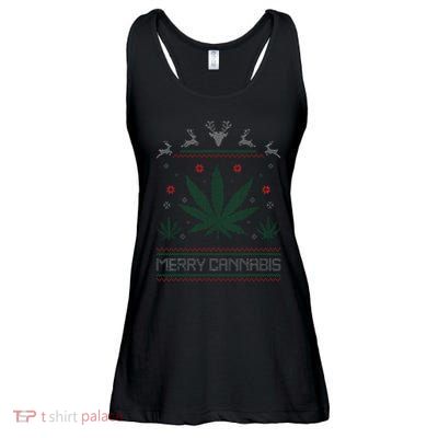Merry Cannabis Marijuana Ugly Christmas Sweater Stoner Ladies Essential Flowy Tank