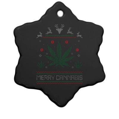 Merry Cannabis Marijuana Ugly Christmas Sweater Stoner Ceramic Star Ornament