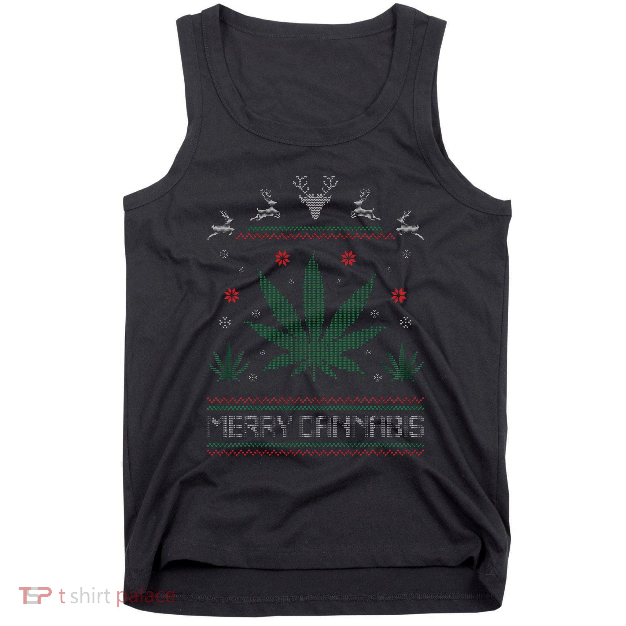 Merry Cannabis Marijuana Ugly Christmas Sweater Stoner Tank Top