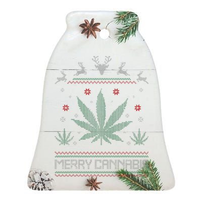 Merry Cannabis Marijuana Ugly Christmas Sweater Stoner Ceramic Bell Ornament