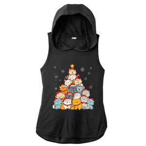 Merry Catmas Merry Christmas Tree Cat Lover Ladies PosiCharge Tri-Blend Wicking Draft Hoodie Tank