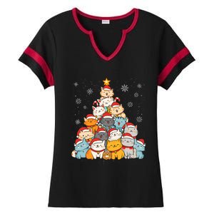 Merry Catmas Merry Christmas Tree Cat Lover Ladies Halftime Notch Neck Tee