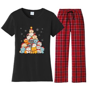 Merry Catmas Merry Christmas Tree Cat Lover Women's Flannel Pajama Set