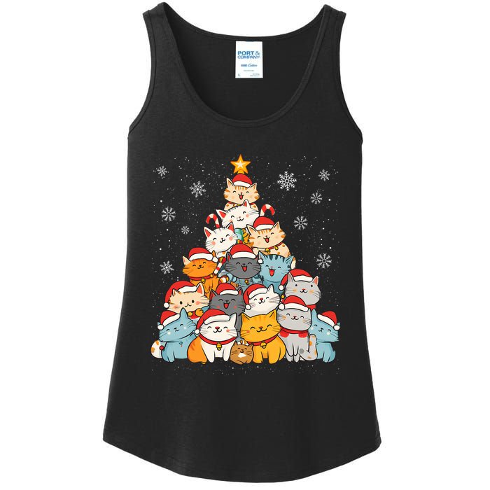 Merry Catmas Merry Christmas Tree Cat Lover Ladies Essential Tank