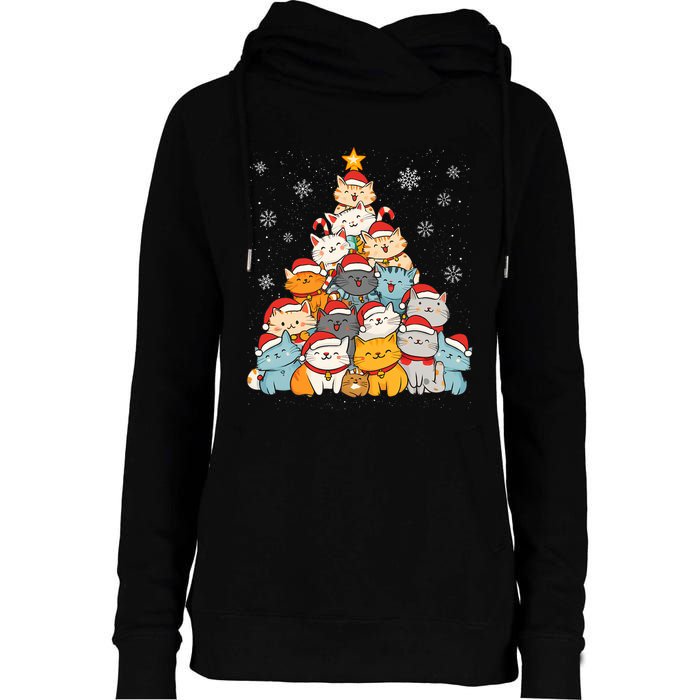 Merry Catmas Merry Christmas Tree Cat Lover Womens Funnel Neck Pullover Hood