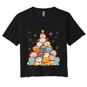 Merry Catmas Merry Christmas Tree Cat Lover Women's Crop Top Tee