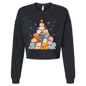 Merry Catmas Merry Christmas Tree Cat Lover Cropped Pullover Crew