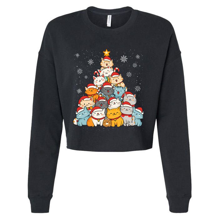 Merry Catmas Merry Christmas Tree Cat Lover Cropped Pullover Crew