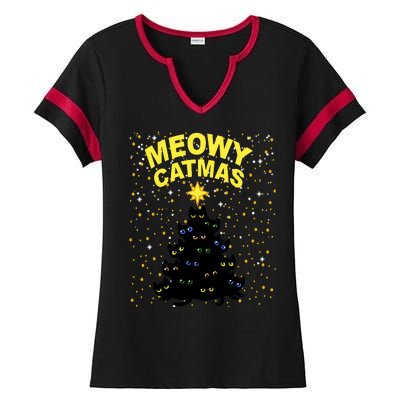 Meowy Christmas Ladies Halftime Notch Neck Tee