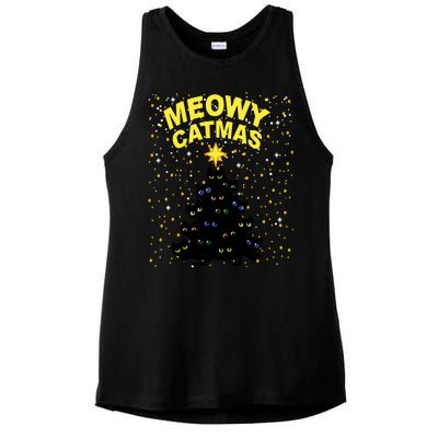 Meowy Christmas Ladies PosiCharge Tri-Blend Wicking Tank