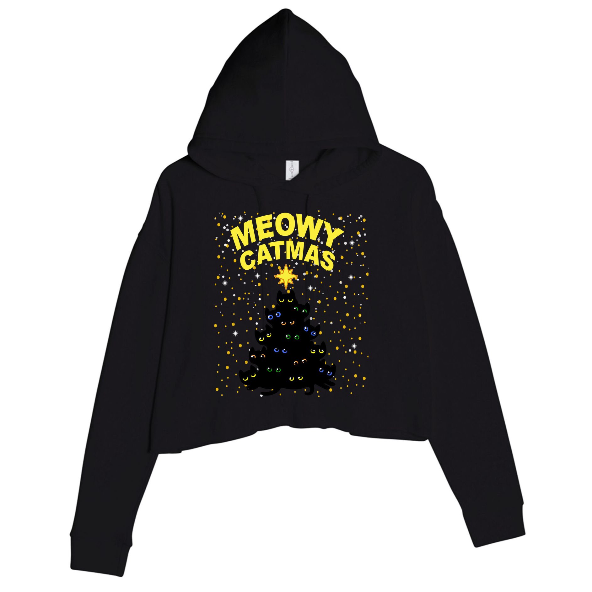 Meowy Christmas Crop Fleece Hoodie