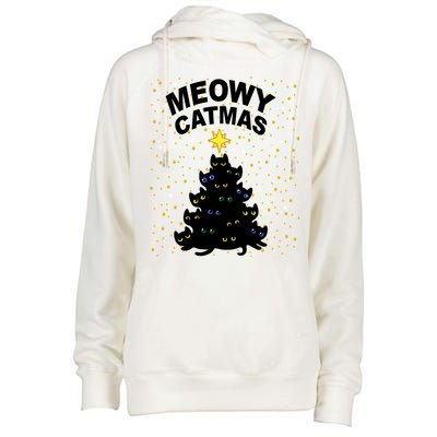 Meowy Christmas Womens Funnel Neck Pullover Hood