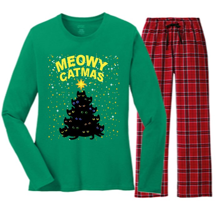 Meowy Christmas Women's Long Sleeve Flannel Pajama Set 