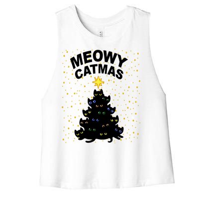 Meowy Christmas Women's Racerback Cropped Tank