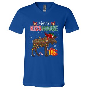 Merry Christmas Moose Costume Cute Santa Moose Xmas Lights Meaningful Gift V-Neck T-Shirt