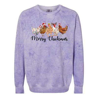 Merry Chickmas Merry Christmas Chicken Christmas Lights Long Sleeve Colorblast Crewneck Sweatshirt