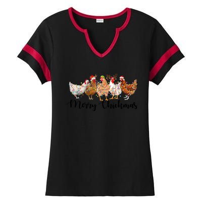 Merry Chickmas Merry Christmas Chicken Christmas Lights Long Sleeve Ladies Halftime Notch Neck Tee