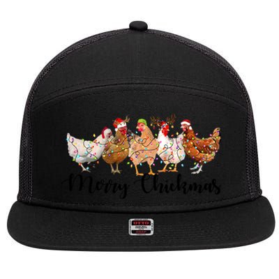 Merry Chickmas Merry Christmas Chicken Christmas Lights Long Sleeve 7 Panel Mesh Trucker Snapback Hat