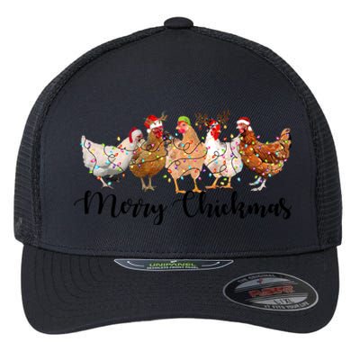 Merry Chickmas Merry Christmas Chicken Christmas Lights Long Sleeve Flexfit Unipanel Trucker Cap