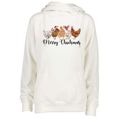 Merry Chickmas Merry Christmas Chicken Christmas Lights Long Sleeve Womens Funnel Neck Pullover Hood