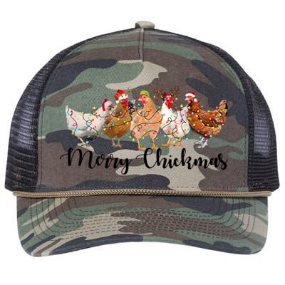 Merry Chickmas Merry Christmas Chicken Christmas Lights Long Sleeve Retro Rope Trucker Hat Cap