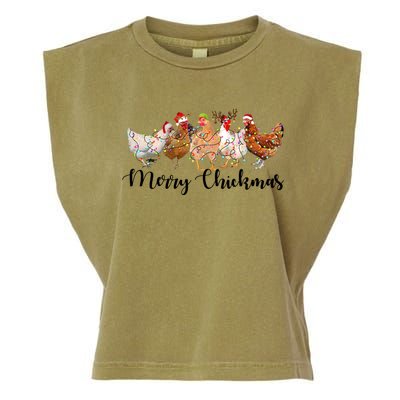 Merry Chickmas Merry Christmas Chicken Christmas Lights Long Sleeve Garment-Dyed Women's Muscle Tee